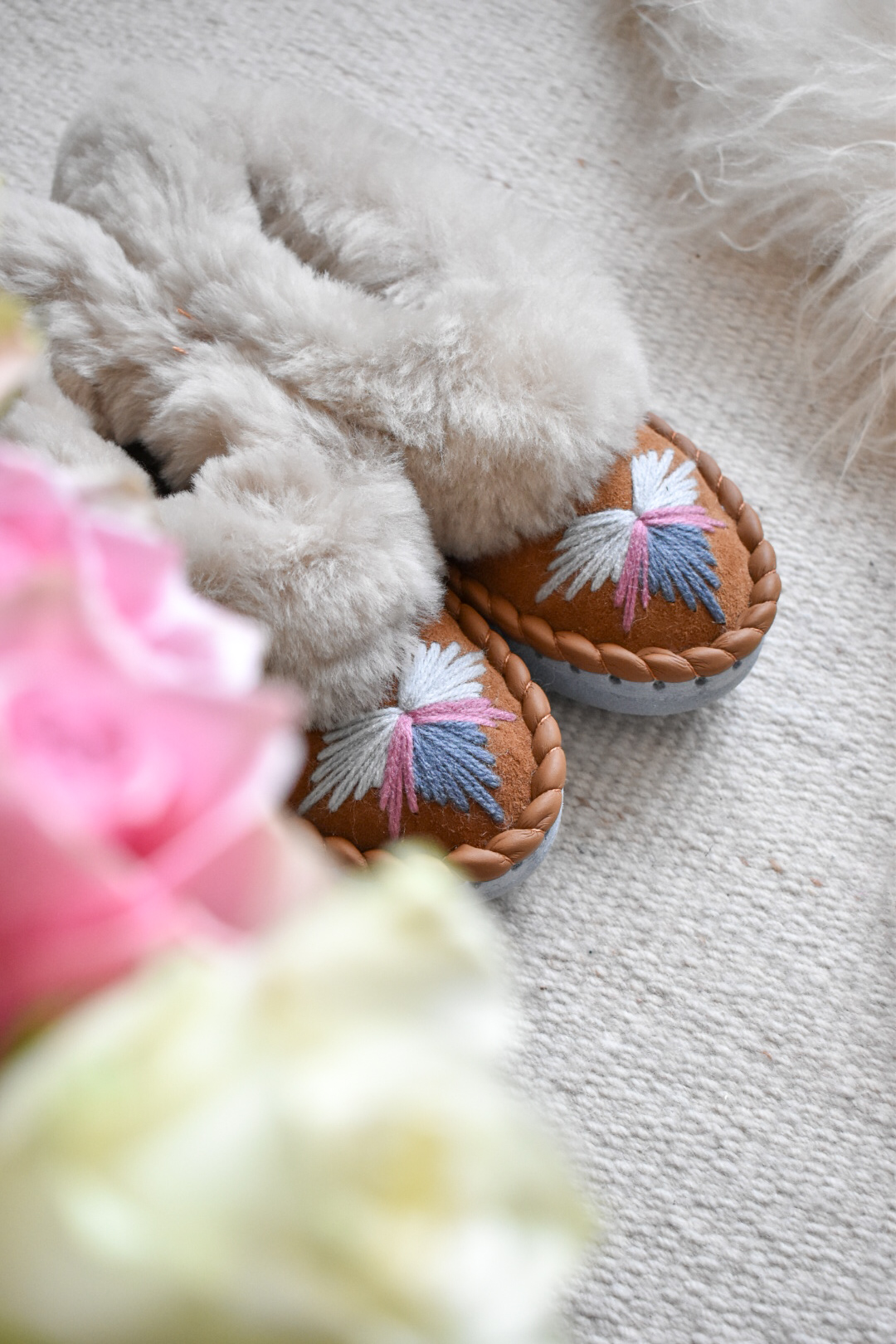 Woman's Handmade Sheepskin Moccasin Slippers - Bloom - Image 3