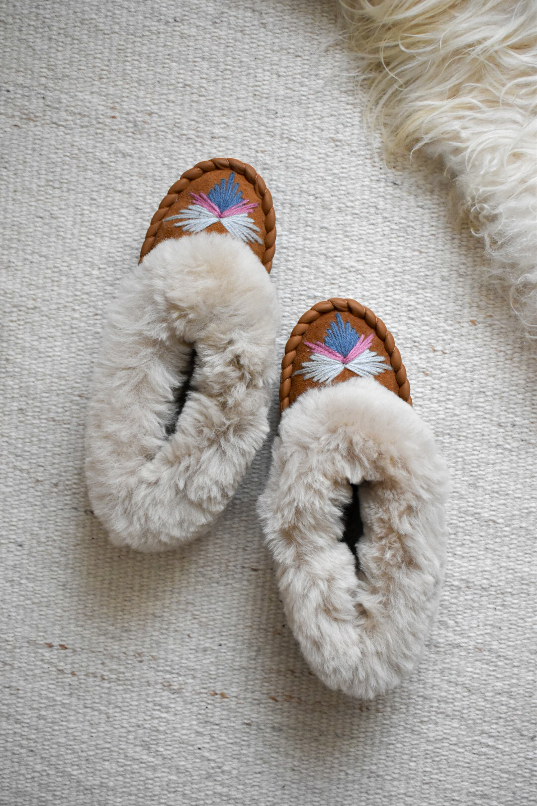 Woman's Handmade Sheepskin Moccasin Slippers - Bloom