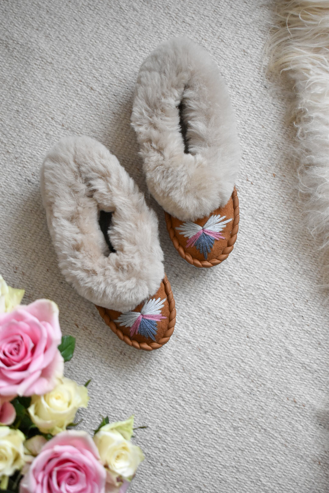 Woman's Handmade Sheepskin Moccasin Slippers - Bloom - Image 4