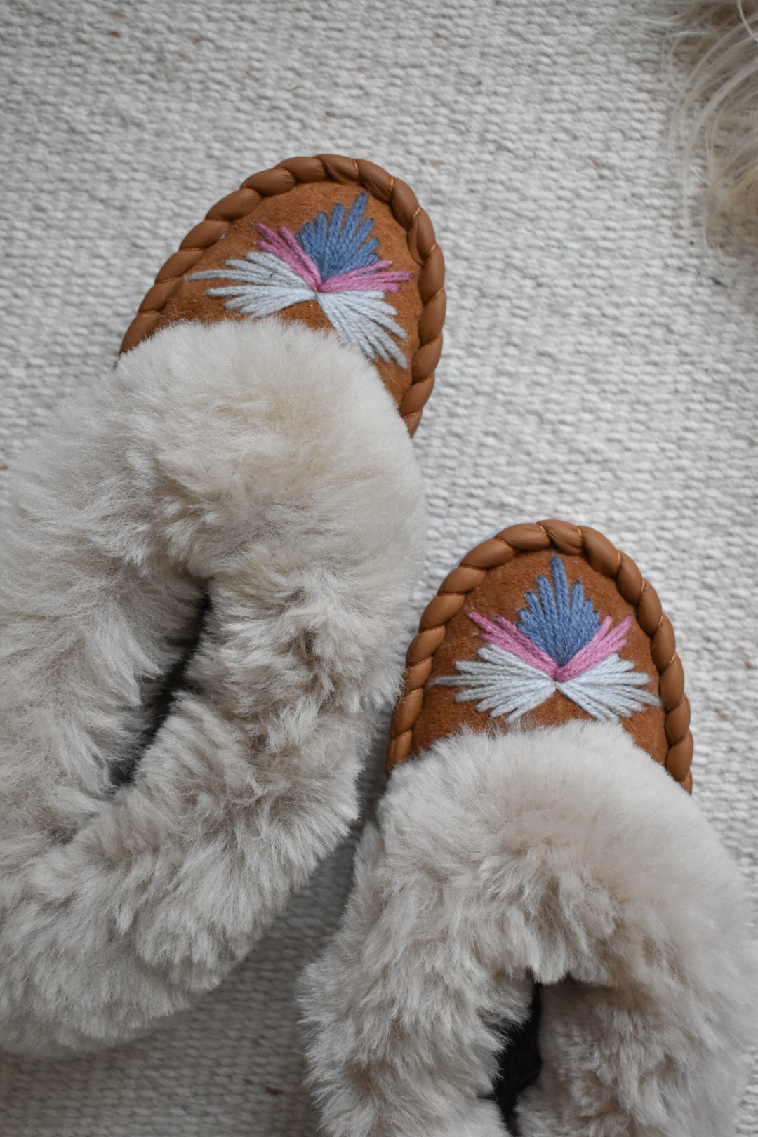 Woman's Handmade Sheepskin Moccasin Slippers - Bloom - Image 2