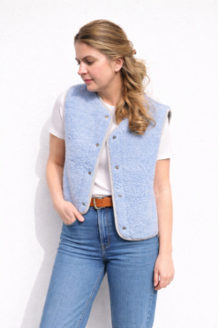 Boxy Snap Button Merino Wool Gilet HOPE – Light Blue
