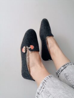 Felt Ballerina Slippers in Graphite with Pink Details