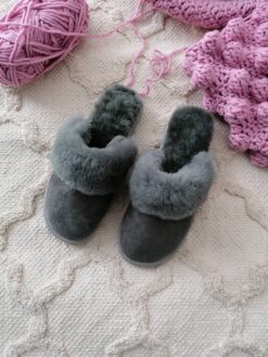 Grey Luxury Sheepskin Mule Slippers