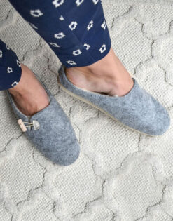 Felt Mule Slippers With Cream Leather Details