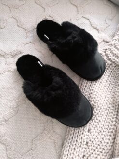 Black Sheepskin Slip-on Slippers