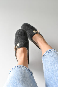 Felt Mule Slippers in Graphite