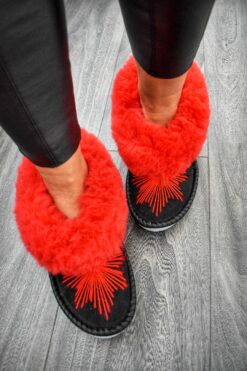 Red Sheepskin Moccasin Slippers