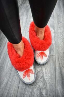 Coral Sheepskin Moccasin Slippers
