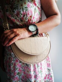 KAMA Half-Moon Leather Bag in Beige