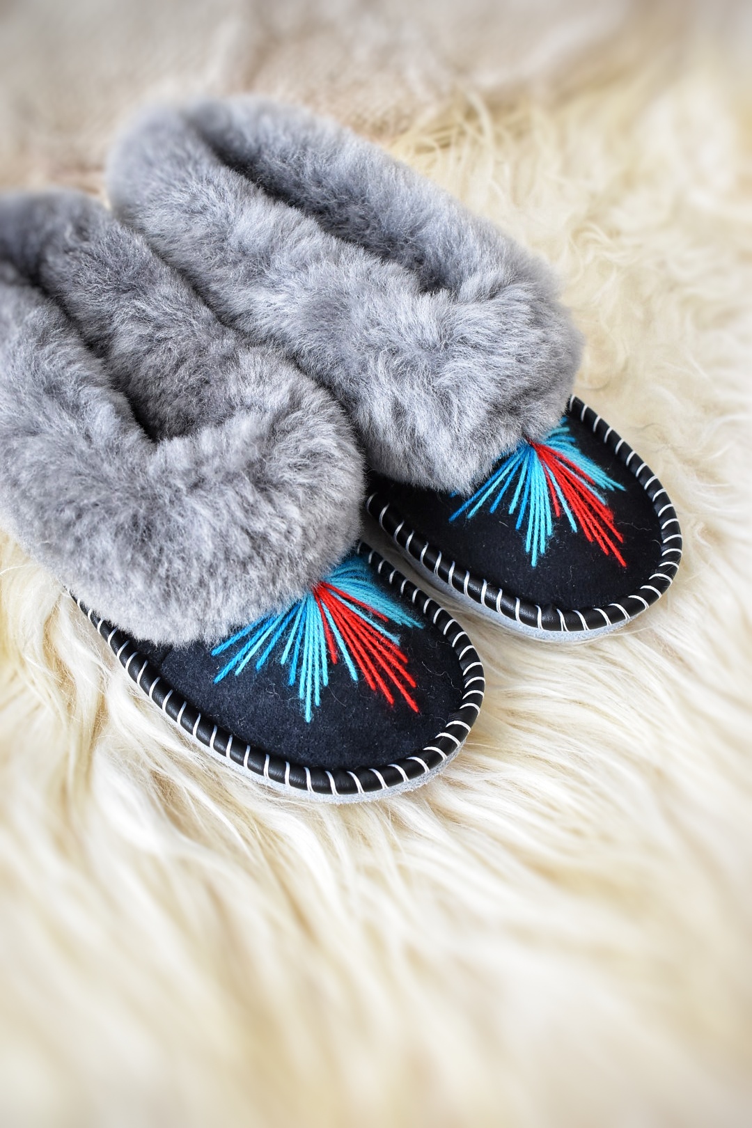 ASOS DESIGN premium sheepskin slippers in grey | ASOS