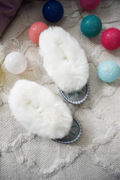 Children's Peacock Blue Sheepskin Moccasins Slippers