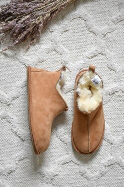 Miko Tan Luxury Sheepskin Slippers Boots with Hard Sole