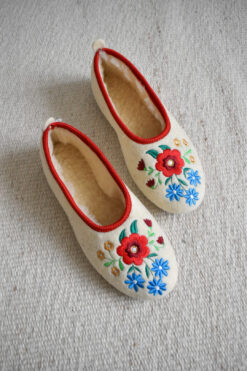 Cream Wool Ballerina Slippers with Wool Lining