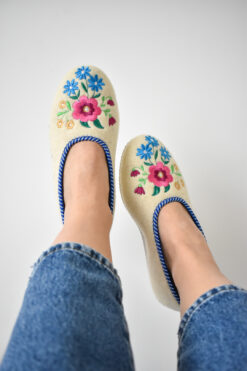 Wool Ballerina Slippers - Wool Lining/ Pink Flower