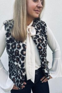Short Merino Wool Gilet - Animal Print
