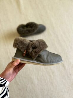 Leather Slipper Boots  - Dark Olive