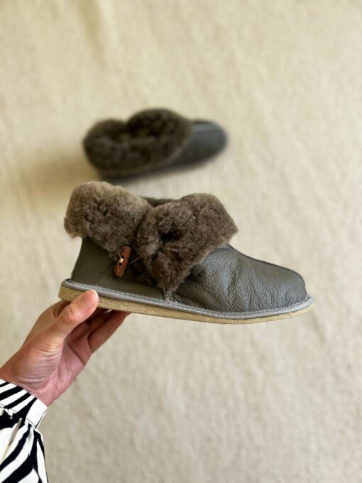 Leather Slipper Boots  - Dark Olive