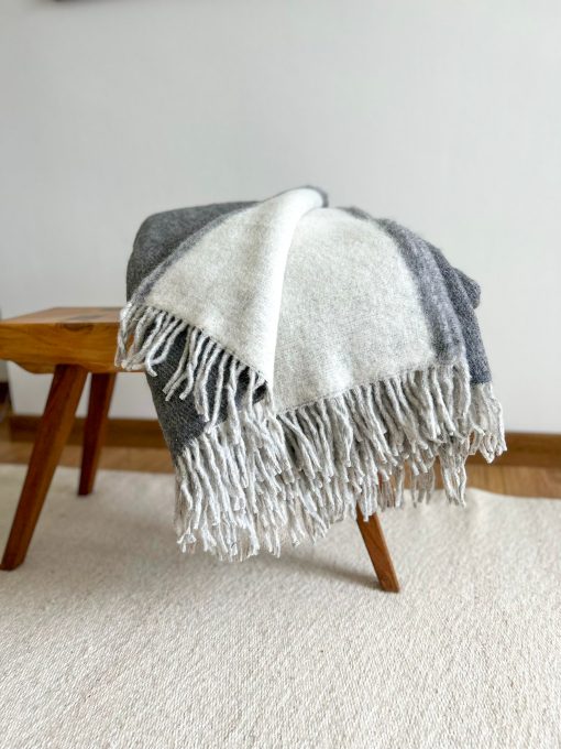 Pure Wool Blanket - Grey/ Cream