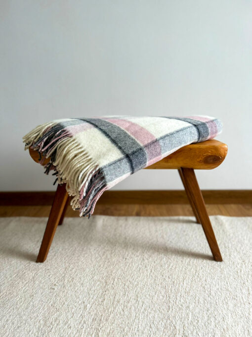 Pure Wool Blanket - Pink/ Grey