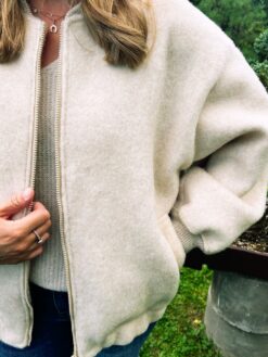 COMING SOON - Cleo Brushed Wool Bomber Jacket  - Cream