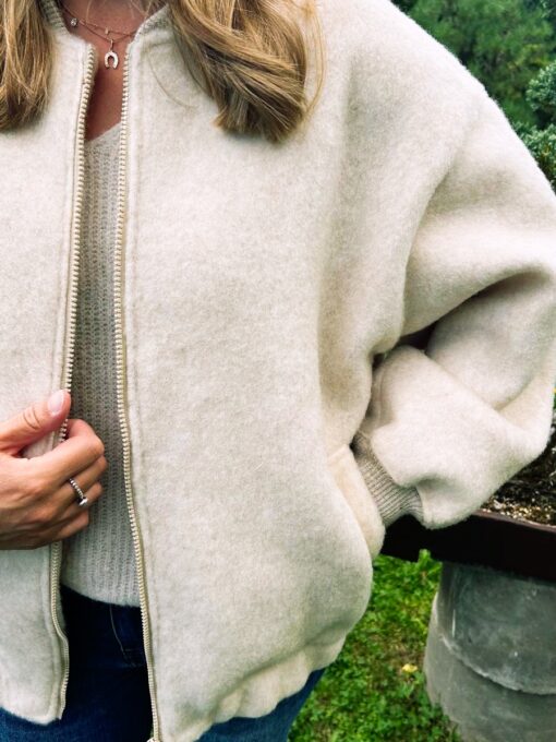 COMING SOON - Cleo Brushed Wool Bomber Jacket  - Cream