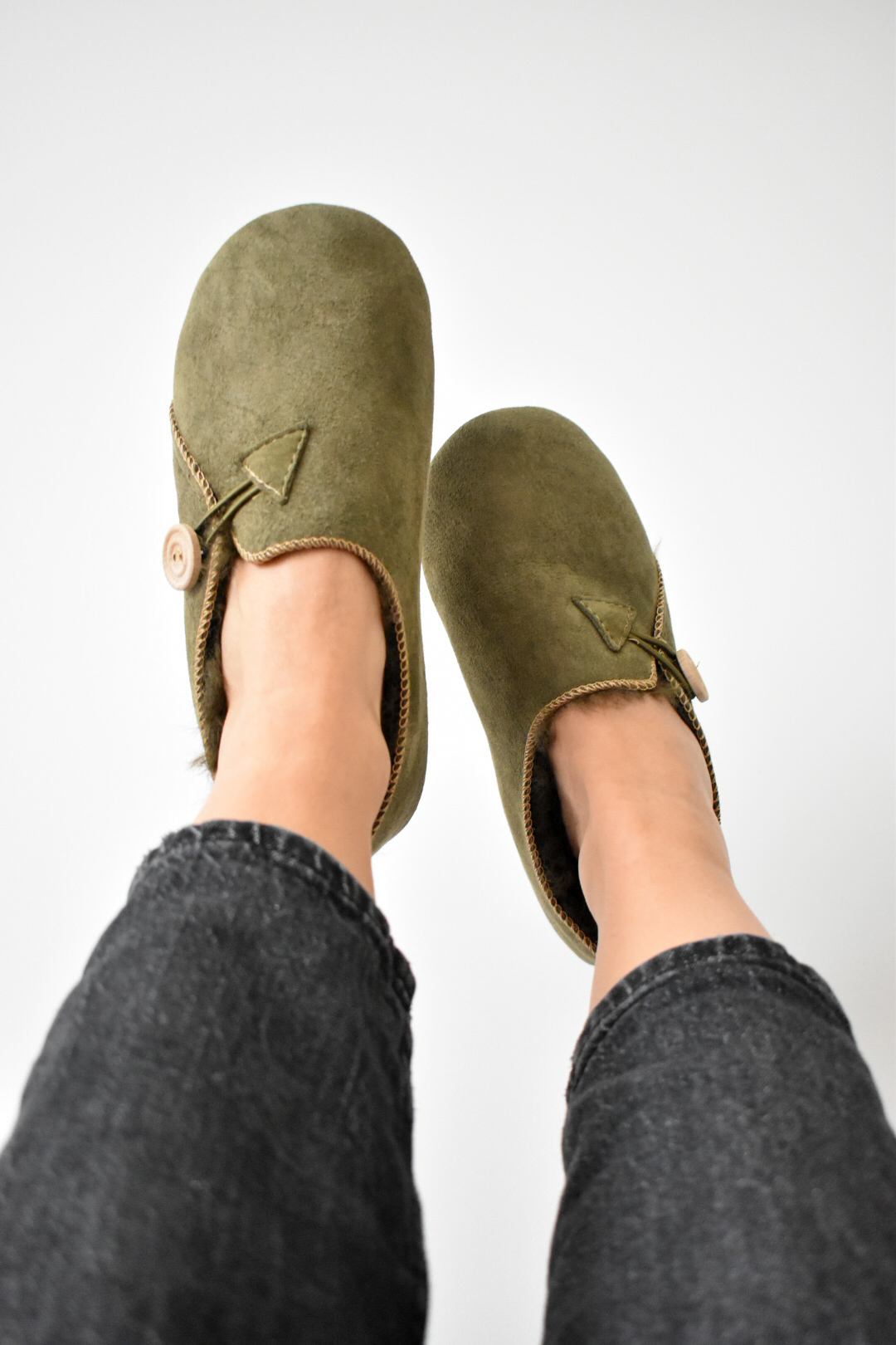 Heidi Sheepskin Slippers - Olive - Image 4