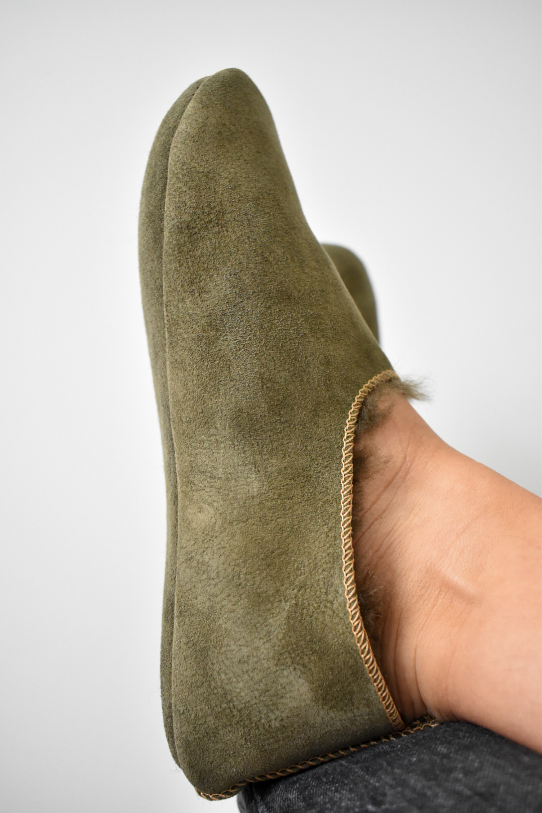 Heidi Sheepskin Slippers - Olive - Image 3