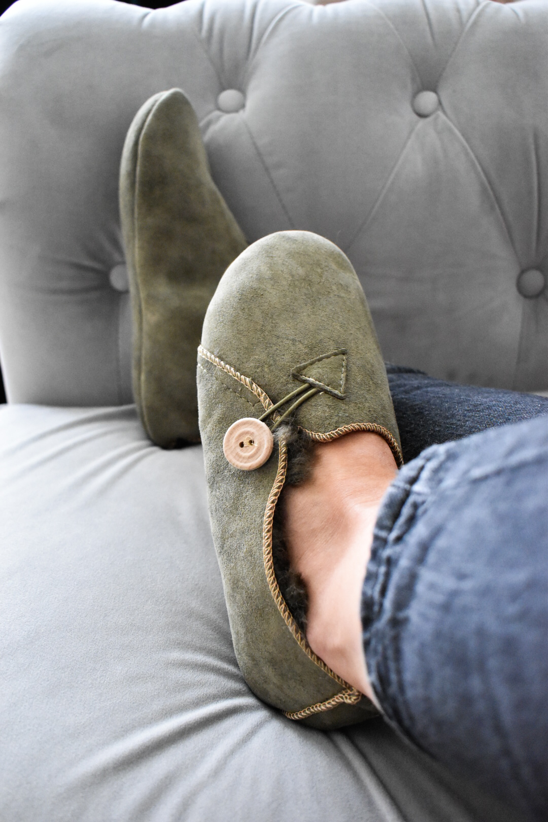 Heidi Sheepskin Slippers - Olive - Image 5