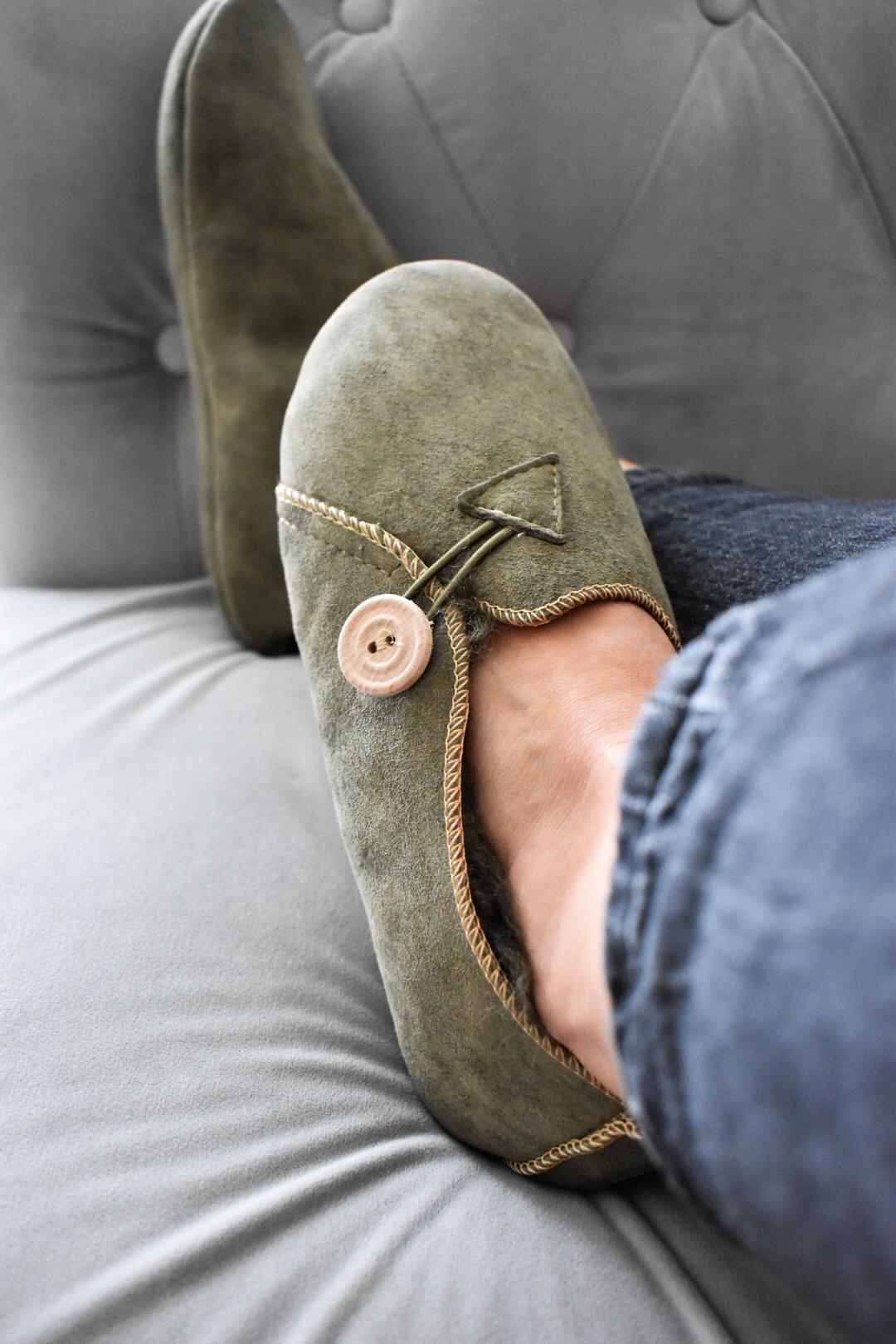 Heidi Sheepskin Slippers - Olive - Image 6