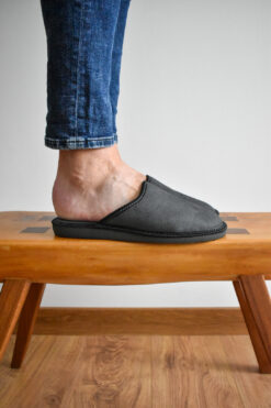 Men's Leather Slippers - Grey