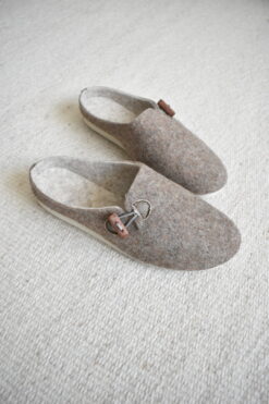 Wool Mule Slippers with Toggle  - Oak Brown
