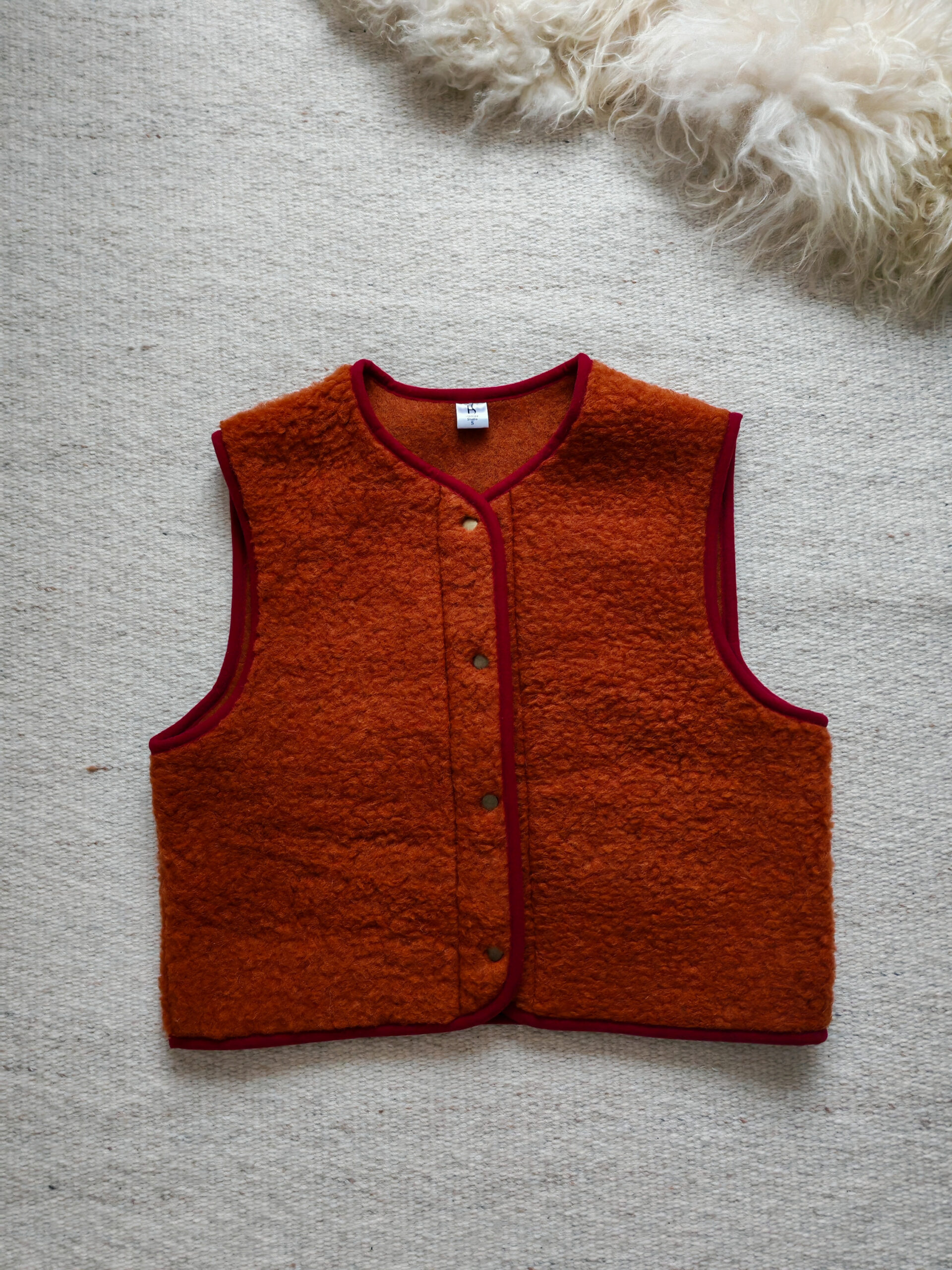 Boxy Snap Button Merino Wool Gilet HOPE - Burnt Orange - Image 2