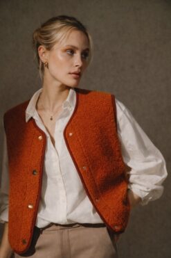 Boxy Snap Button Merino Wool Gilet HOPE - Burnt Orange