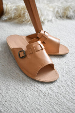 Leather Open Toe Women's Slippers with Buckle