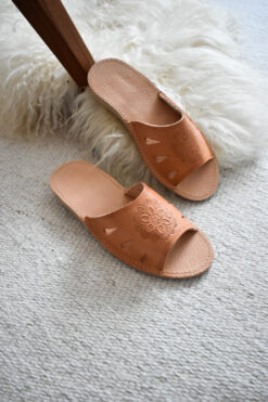 Leather Open Toe Women's Slippers