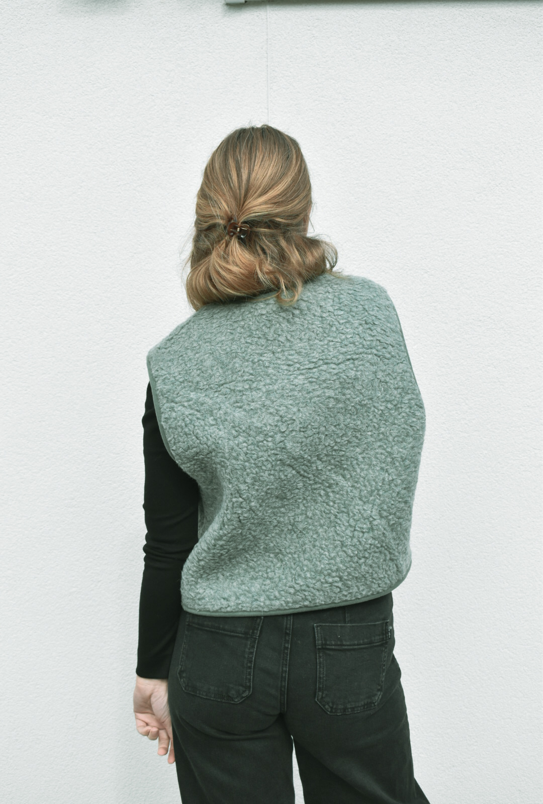 Boxy Snap Button Merino Wool Gilet HOPE – Olive Green - Image 3