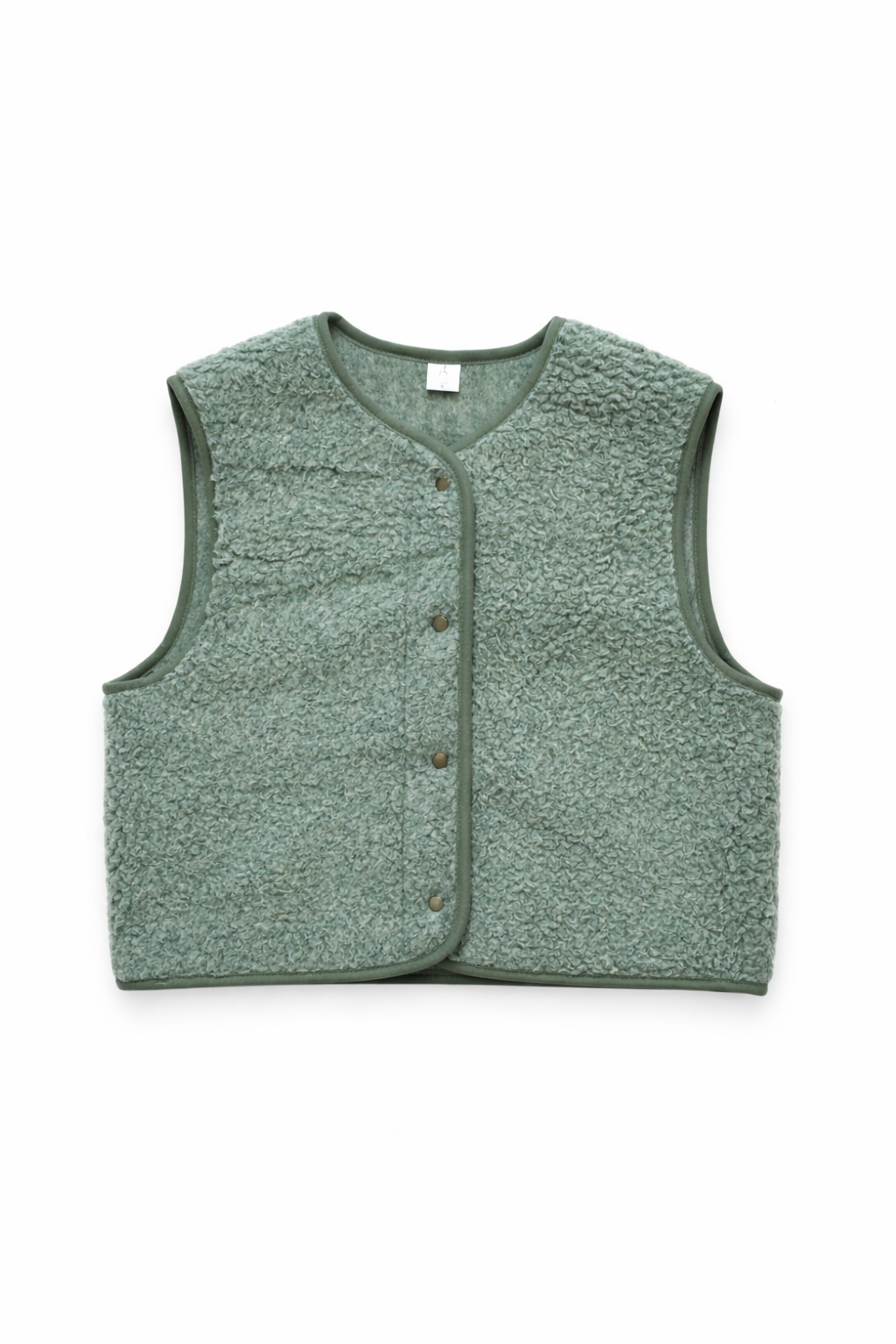 Boxy Snap Button Merino Wool Gilet HOPE – Olive Green - Image 4