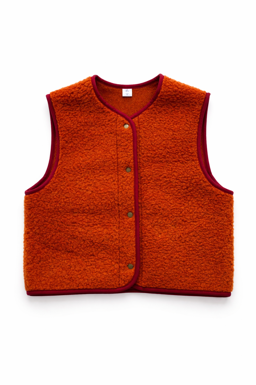 Boxy Snap Button Merino Wool Gilet HOPE - Burnt Orange - Image 4