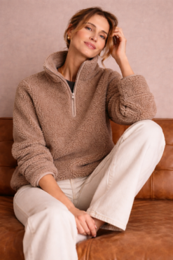 Wool Half Zip Fleece LAST - Oak Brown