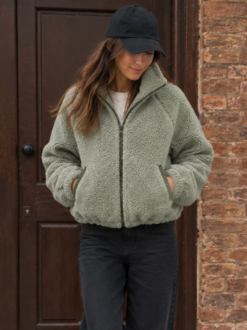 High Funnel Neck Merino Wool Bomber Jacket Zoe - Sage Green