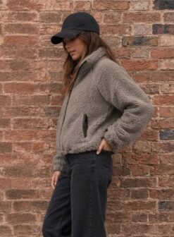 High Funnel Neck Merino Wool Bomber Jacket Zoe - Brown