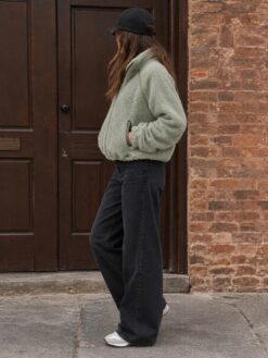 Alternative view of High Funnel Neck Merino Wool Bomber Jacket Zoe - Sage Green