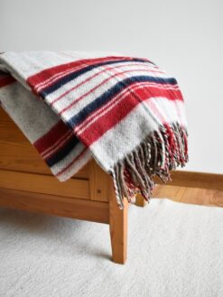 Pure Wool Blanket - Light Grey/ Navy/ Dark Red