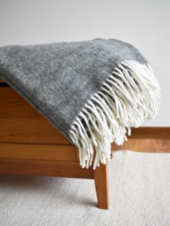 Pure Wool Blanket - Diagonal Stripes Grey