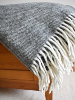 Alternative view of Pure Wool Blanket - Diagonal Stripes Grey