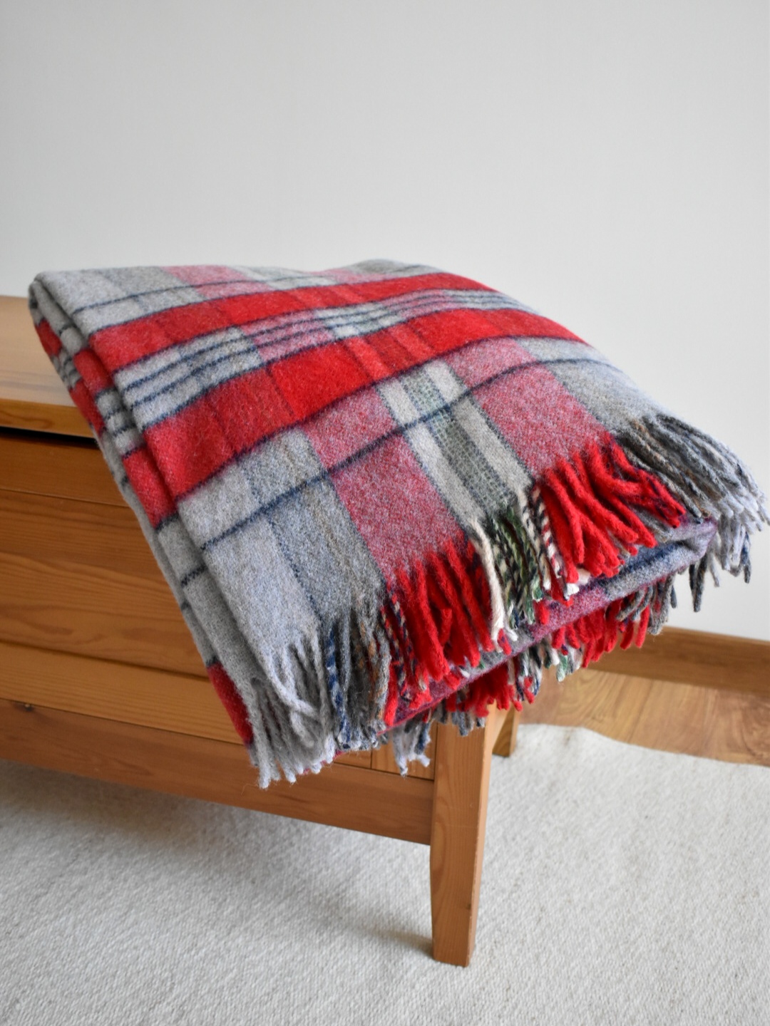 Pure Wool Blanket - Dark Red/ Dark Grey