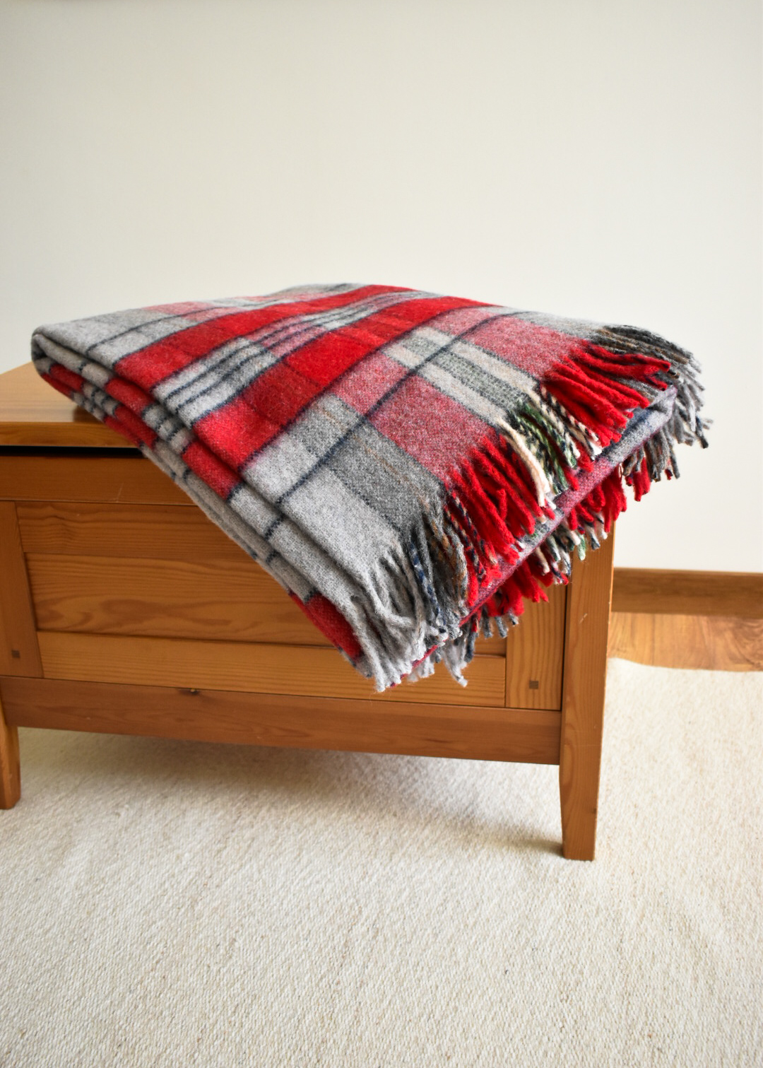 Pure Wool Blanket - Dark Red/ Dark Grey - Image 3
