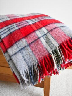 Alternative view of Pure Wool Blanket - Dark Red/ Dark Grey